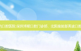 国内排名前3的口腔医院:深圳博耀口腔门诊部、沈阳皇姑彭英波口腔诊所上榜多年